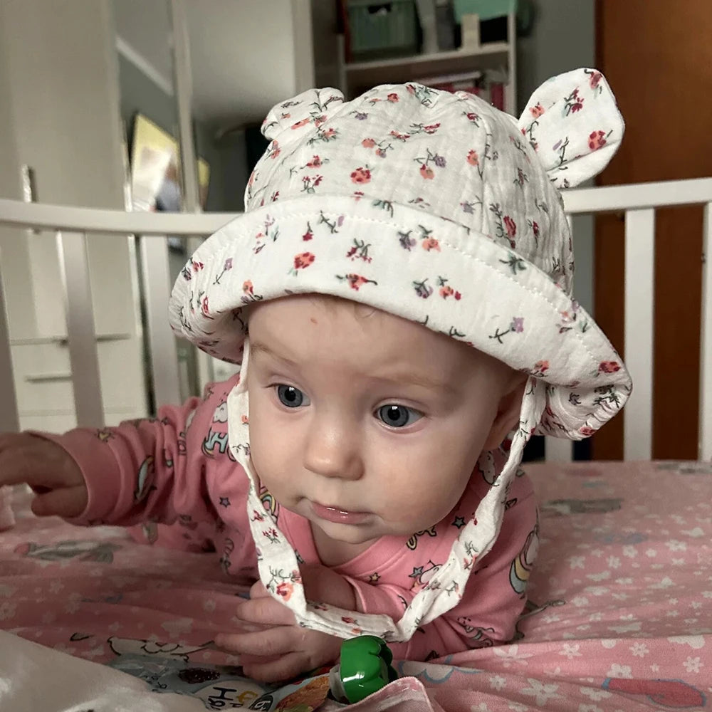 Chapeau bob bébé en mousseline de coton - anti-UV été