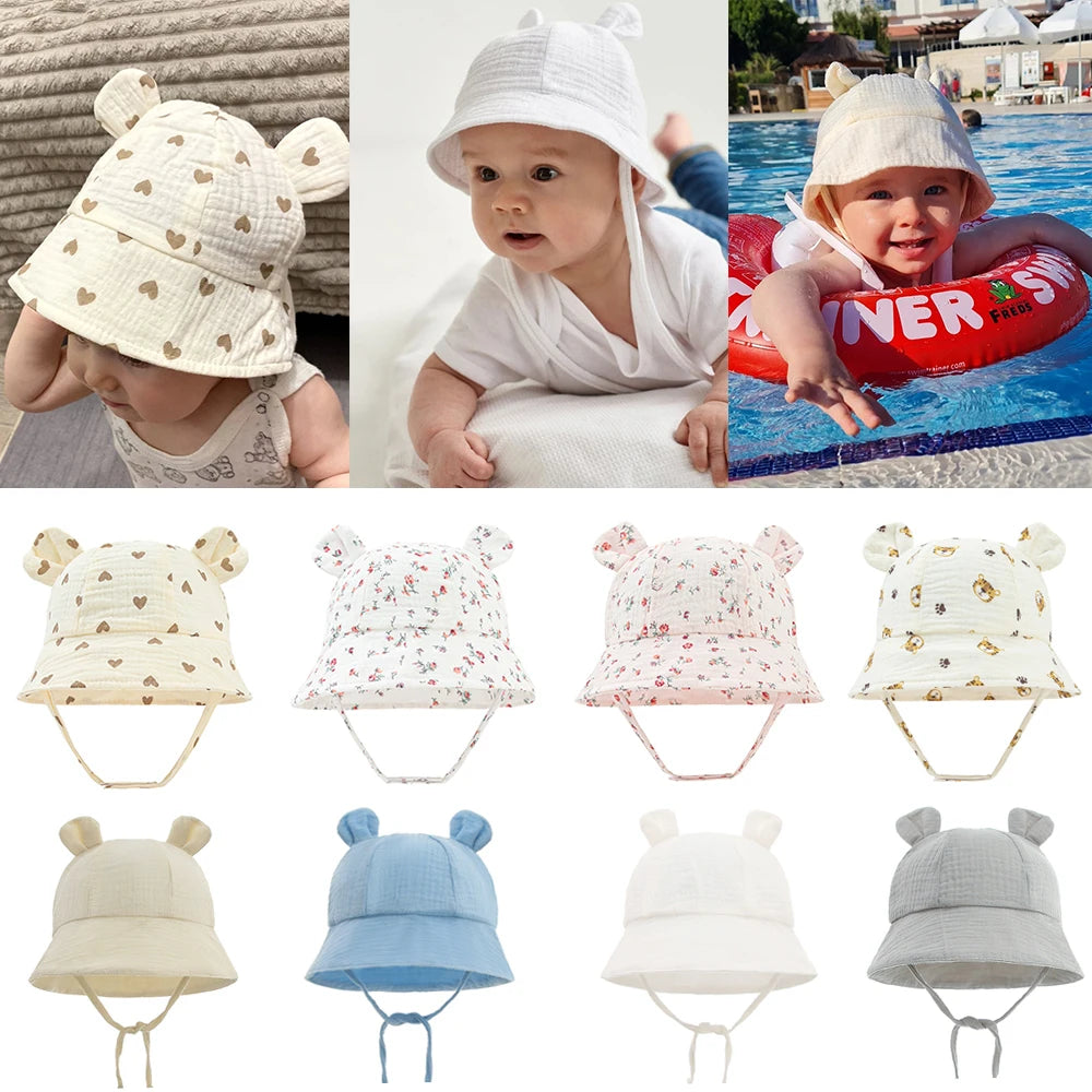 Chapeau bob bébé en mousseline de coton - anti-UV été